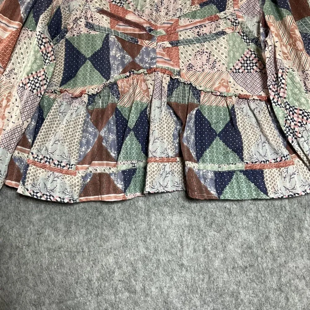 American Eagle Outfitters Blouse Womens Medium Multicolor Patchwork Peplum Boho